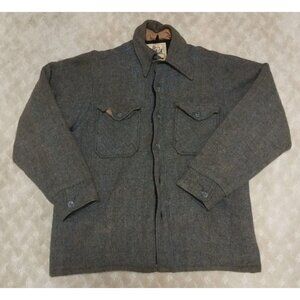 Vintage Woolrich Wool Shirt Jacket Mens Medium Grey Heavy Button Up Field Coat